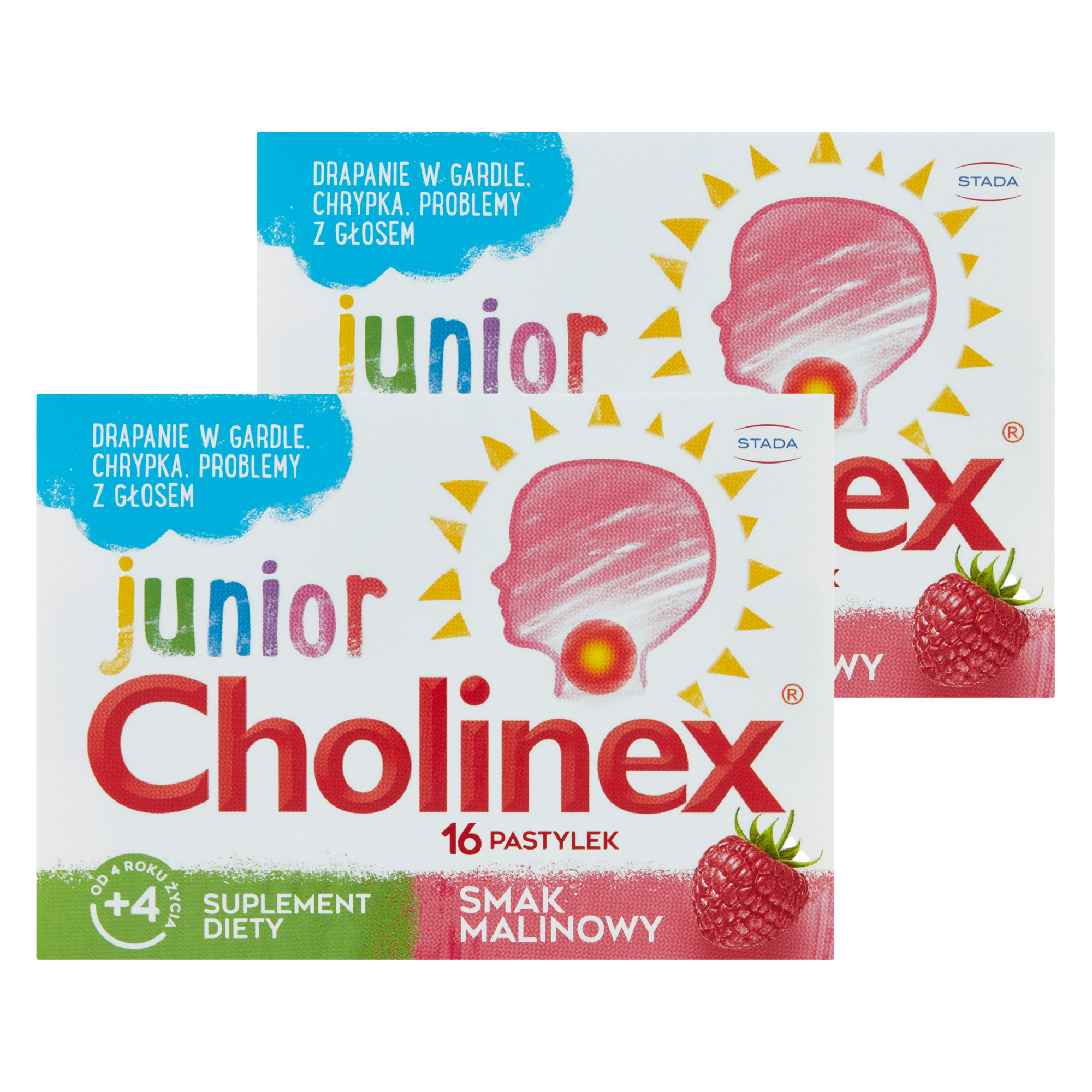 Cholinex Junior, pastylki do ssania, smak malinowy, 2 x 16 sztuk zdjęcie