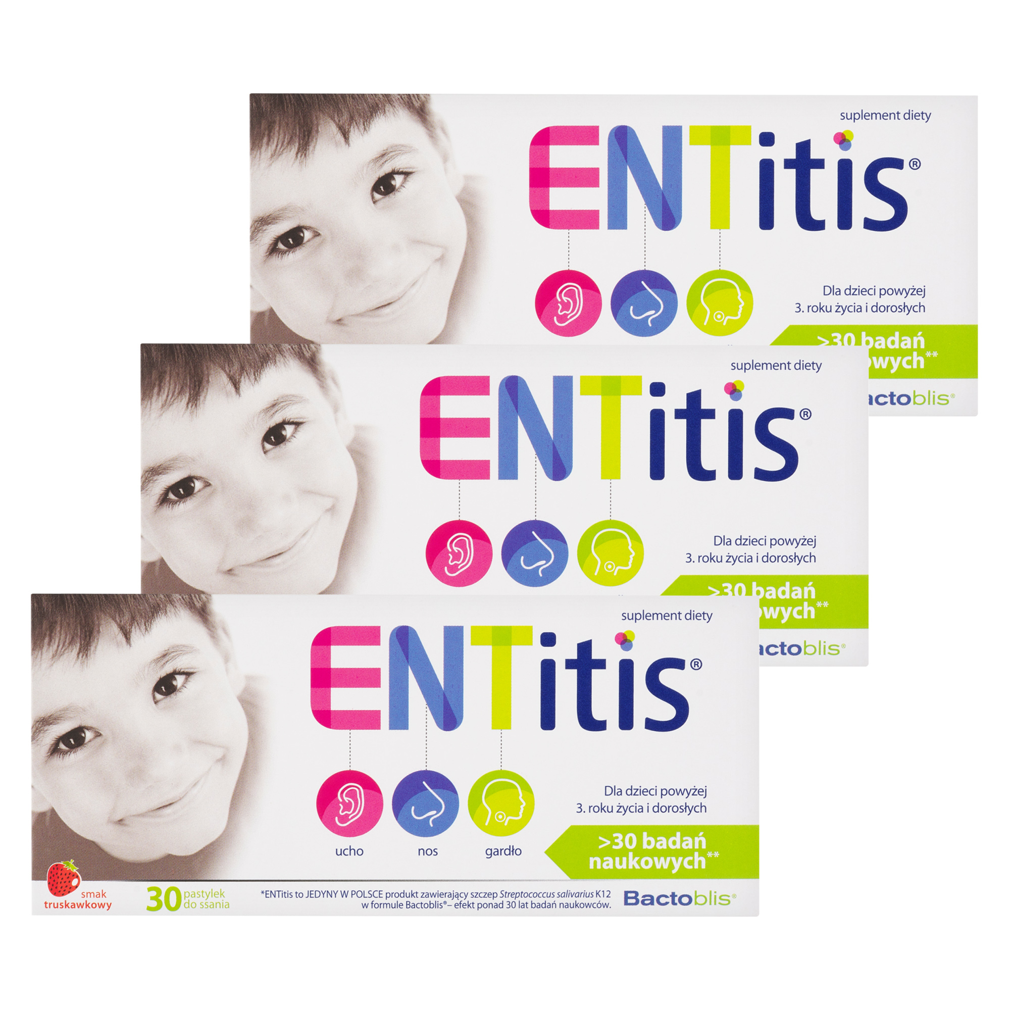 ENTitis, pastylki do ssania, smak truskawkowy, 3 x 30 sztuk zdjęcie