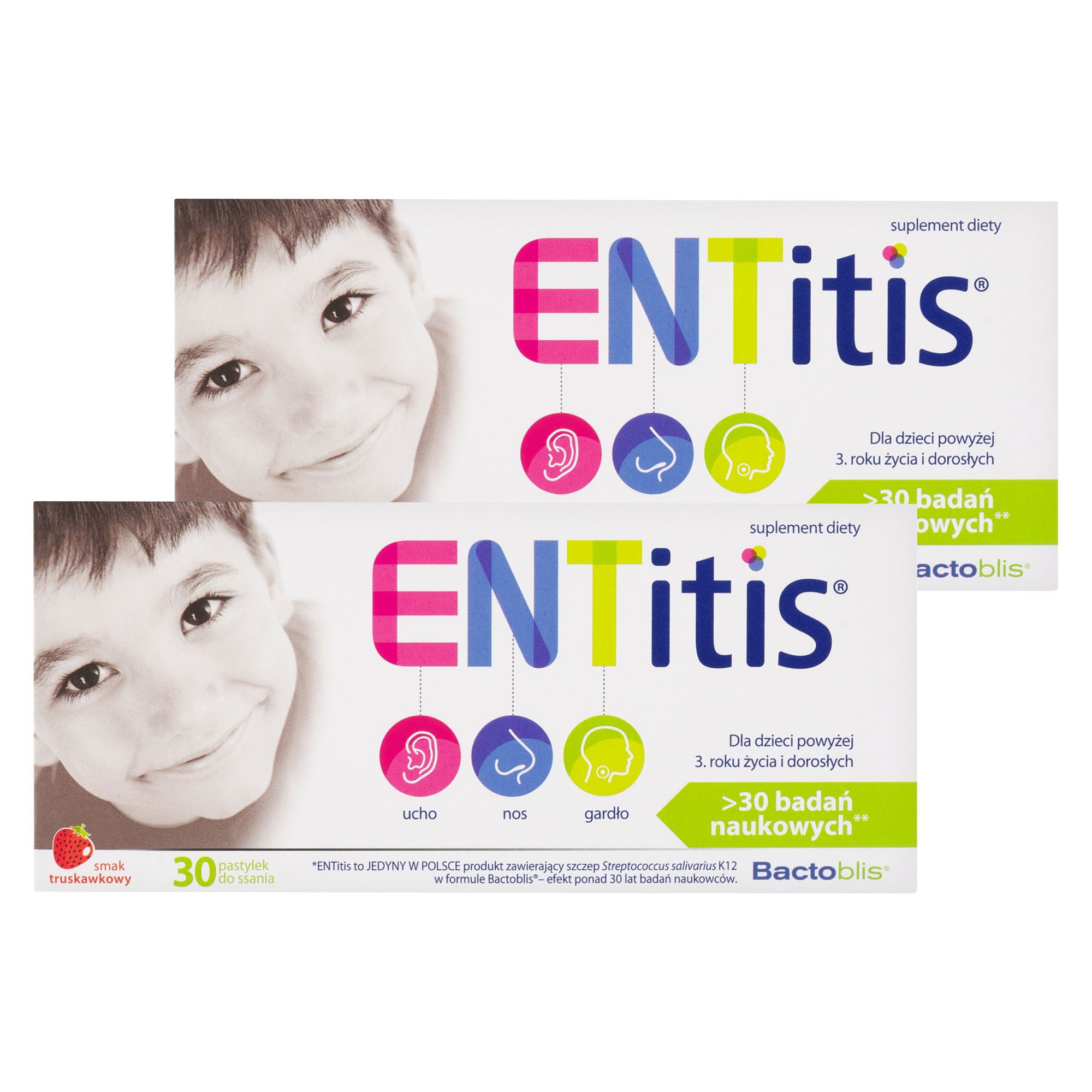 ENTitis, pastylki do ssania, smak truskawkowy, 2 x 30 sztuk zdjęcie