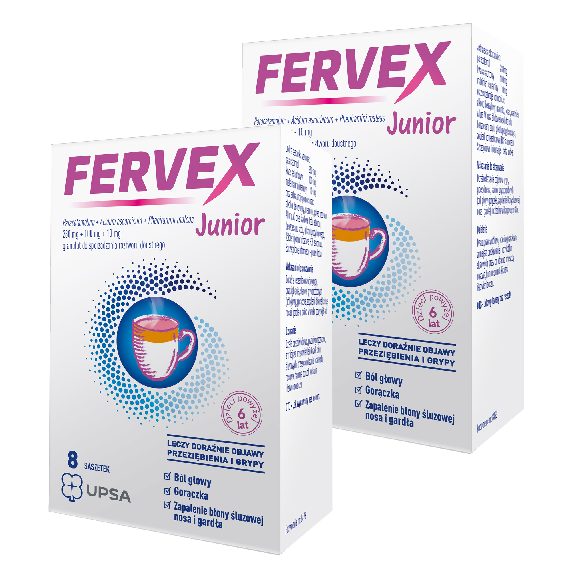 Fervex Junior, granulat bez cukru, 2 x 8 saszetek zdjęcie