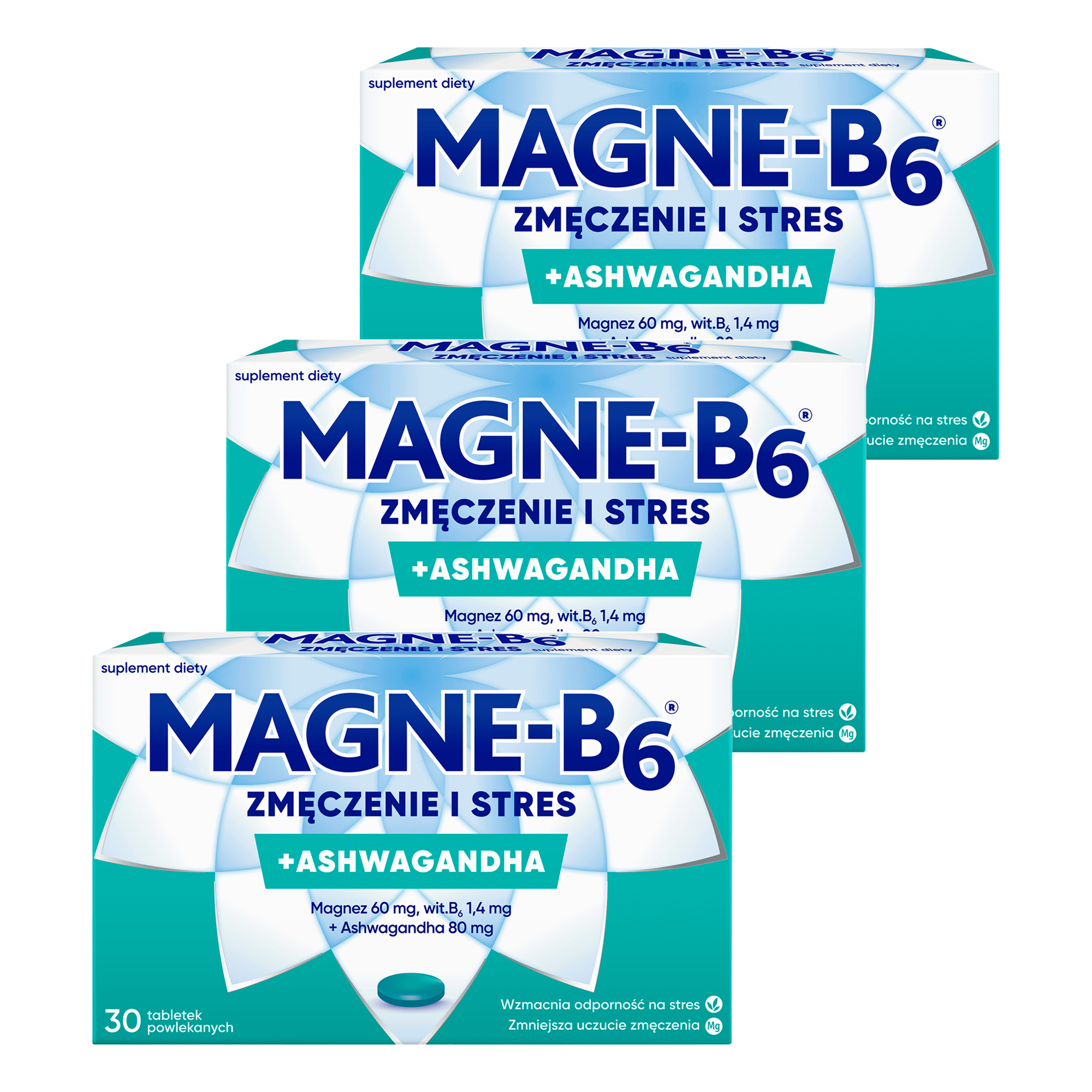 Magne-B6 zmęczenie i stres + Ashwagandha, tabletki, 3 x 30 sztuk zdjęcie