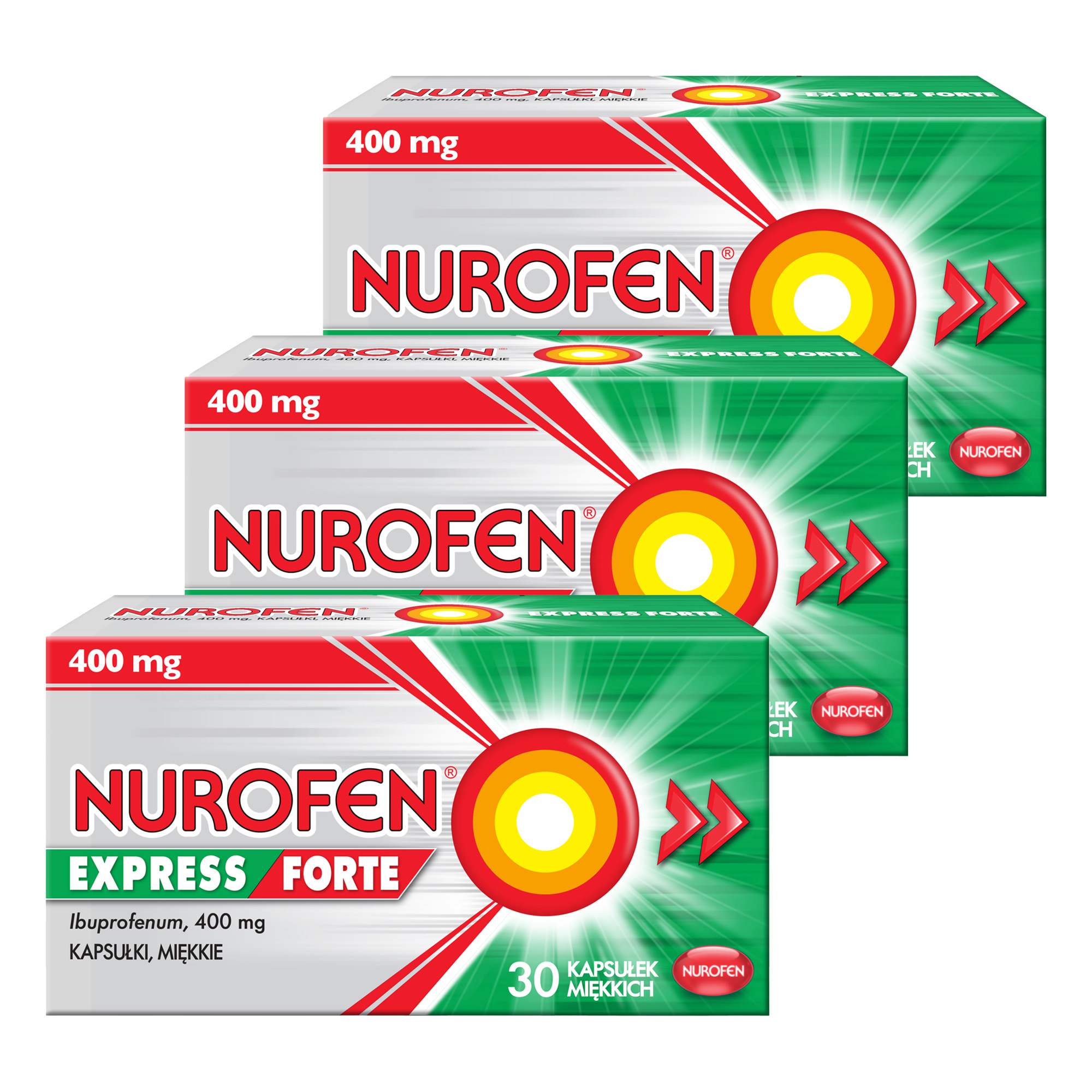 Nurofen Express Forte, 400 mg, kapsułki miękkie, 3 x 30 sztuk zdjęcie