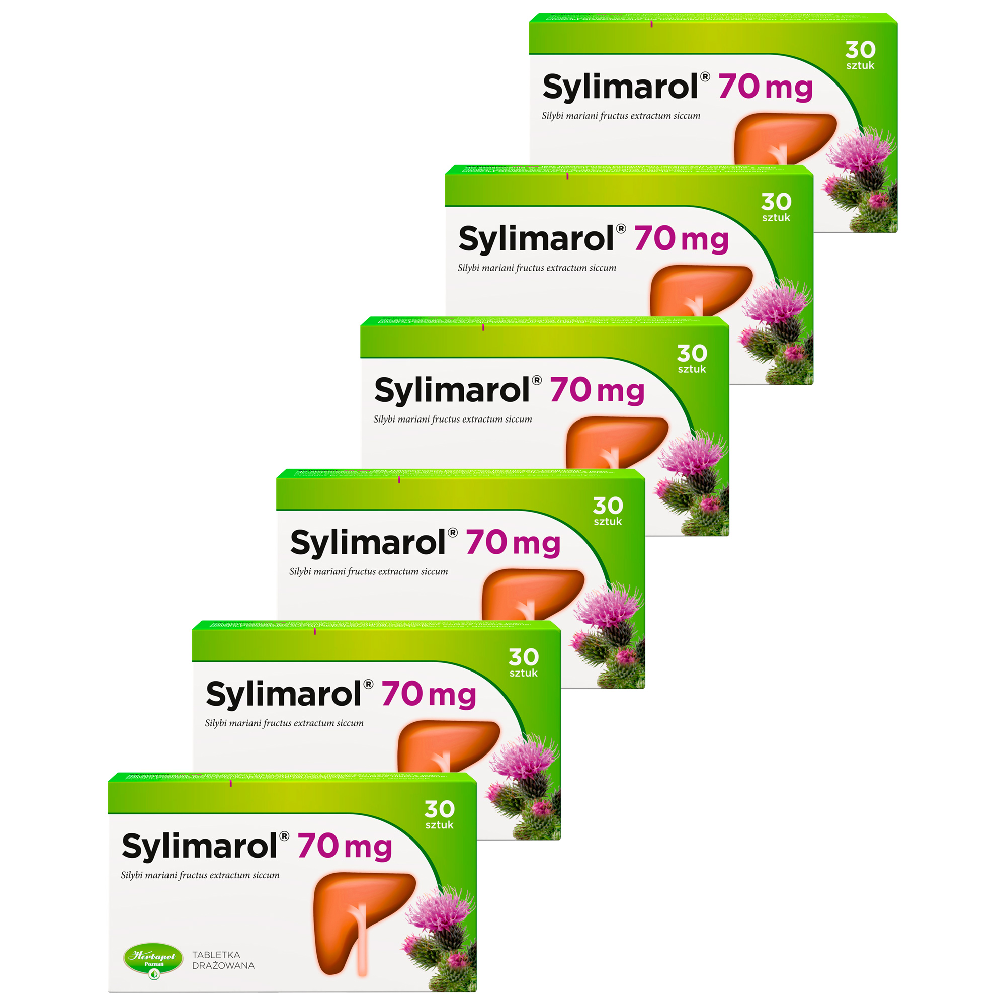 Sylimarol 70 mg, tabletki drażowane, 6 x 30 sztuk zdjęcie
